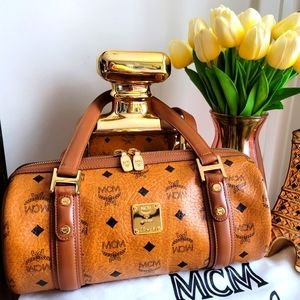 MCM Visetos Monogram Barrel Tube handbag Cognac